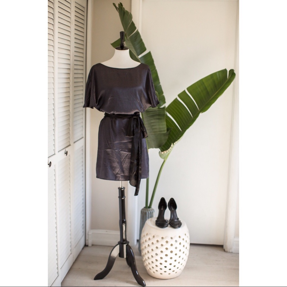 Black and purple dolman dress with sash